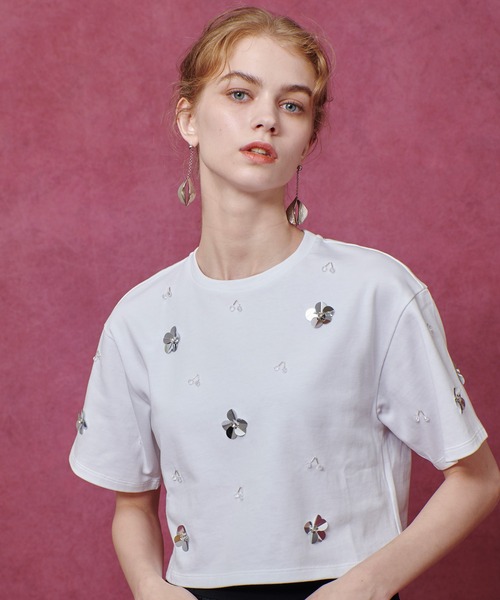 【LOULOU WILLOUGHBY】スパンコールＴシャツ　ブラック セール】【LOULOU WILLOUGHBY】スパンコールTシャツ（Tシャツ