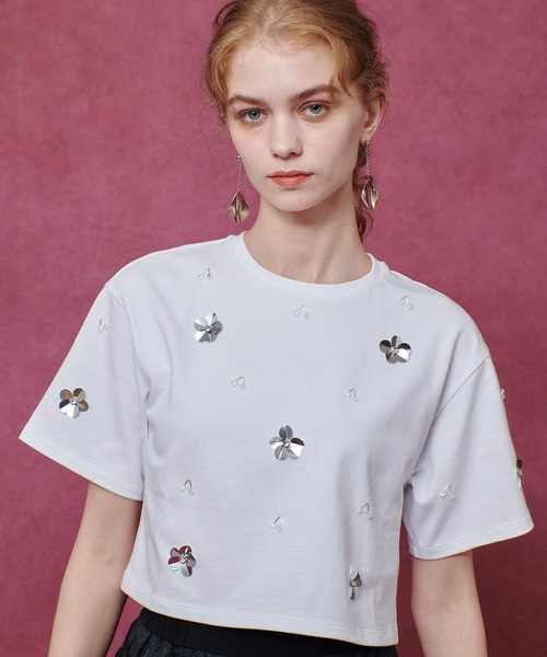 LOULOU WILLOUGHBY(ルルウィルビー)の「【LOULOU WILLOUGHBY】スパンコールTシャツ(Tシャツ/カットソー・レディース・ブラック/オフホワイト・2)」の16枚目の写真
