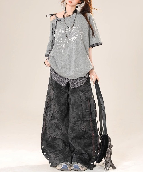 tシャツ A'GEM/9 × .kom 「.KOM/ドットケーオーエム」チェックレイヤードカットソー レディース A'GEM/9 × .kom 『.KOM/ドットケーオーエム』チェックレイヤード