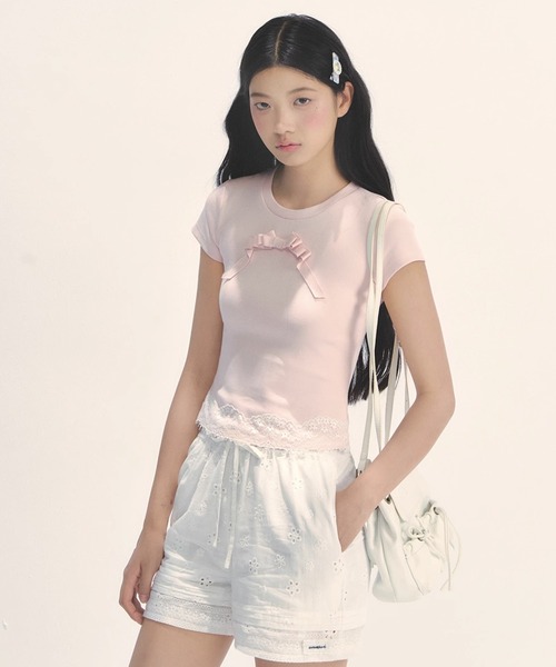 thenewyouthpark リボントップス tシャツ スクエアネックリボントップス レディース : ZOZOTOWN