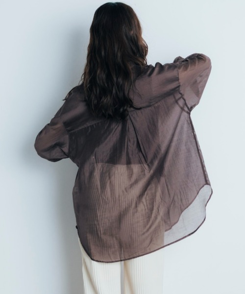 Shelly island（シェリーアイランド）の「フリルシアースタンドカラーシャツ（シャツ/ブラウス・レディース・ホワイト/ブラウン/ライトブルー・FREE）」の18枚目の写真