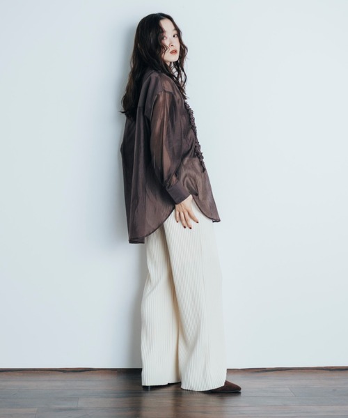 Shelly island（シェリーアイランド）の「フリルシアースタンドカラーシャツ（シャツ/ブラウス・レディース・ホワイト/ブラウン/ライトブルー・FREE）」の22枚目の写真