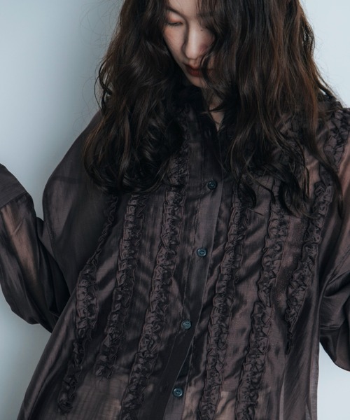 Shelly island（シェリーアイランド）の「フリルシアースタンドカラーシャツ（シャツ/ブラウス・レディース・ホワイト/ブラウン/ライトブルー・FREE）」の19枚目の写真