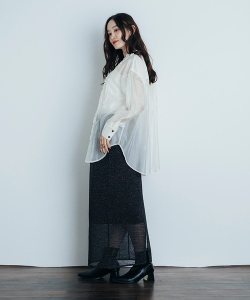 Shelly island（シェリーアイランド）の「フリルシアースタンドカラーシャツ（シャツ/ブラウス・レディース・ホワイト/ブラウン/ライトブルー・FREE）」の7枚目の写真