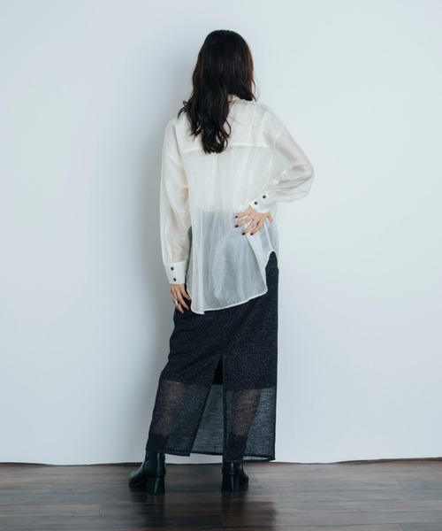 Shelly island（シェリーアイランド）の「フリルシアースタンドカラーシャツ（シャツ/ブラウス・レディース・ホワイト/ブラウン/ライトブルー・FREE）」の8枚目の写真