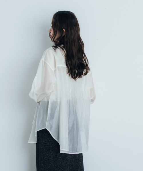 Shelly island（シェリーアイランド）の「フリルシアースタンドカラーシャツ（シャツ/ブラウス・レディース・ホワイト/ブラウン/ライトブルー・FREE）」の5枚目の写真