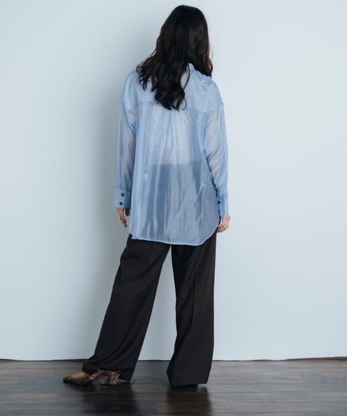 Shelly island（シェリーアイランド）の「フリルシアースタンドカラーシャツ（シャツ/ブラウス・レディース・ホワイト/ブラウン/ライトブルー・FREE）」の14枚目の写真