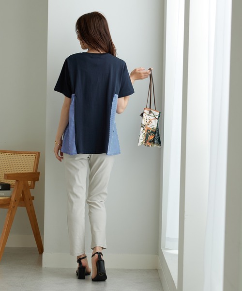 BELLUNA PLUS(ベルーナ)の「サイドリボン使い異素材切替プルオーバー(Tシャツ/カットソー・レディース・セージグリーン/ネイビー系・LARGE/X-LARGE/MEDIUM)」の11枚目の写真