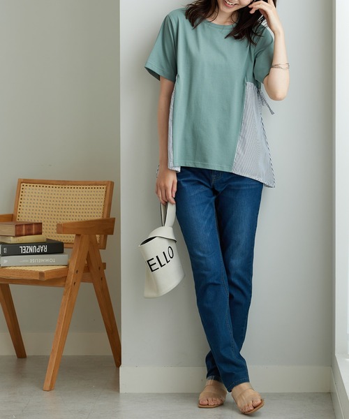 BELLUNA PLUS(ベルーナ)の「サイドリボン使い異素材切替プルオーバー(Tシャツ/カットソー・レディース・セージグリーン/ネイビー系・LARGE/X-LARGE/MEDIUM)」の16枚目の写真