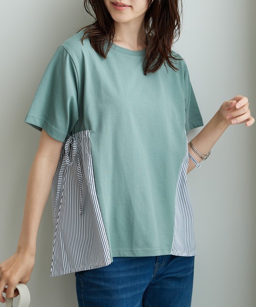 BELLUNA PLUS(ベルーナ)の「サイドリボン使い異素材切替プルオーバー(Tシャツ/カットソー・レディース・セージグリーン/ネイビー系・LARGE/X-LARGE/MEDIUM)」の13枚目の写真