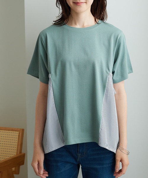 BELLUNA PLUS(ベルーナ)の「サイドリボン使い異素材切替プルオーバー(Tシャツ/カットソー・レディース・セージグリーン/ネイビー系・LARGE/X-LARGE/MEDIUM)」の17枚目の写真