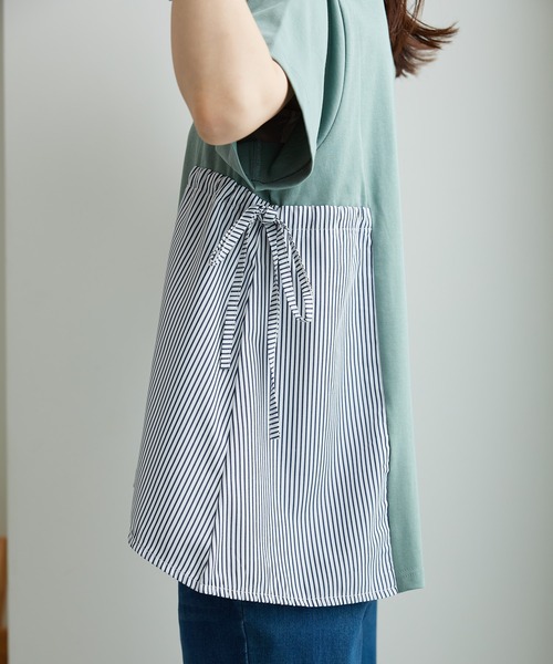BELLUNA PLUS(ベルーナ)の「サイドリボン使い異素材切替プルオーバー(Tシャツ/カットソー・レディース・セージグリーン/ネイビー系・LARGE/X-LARGE/MEDIUM)」の19枚目の写真