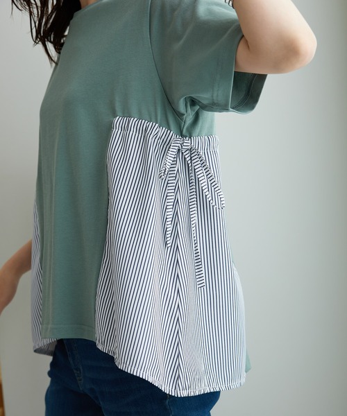 BELLUNA PLUS(ベルーナ)の「サイドリボン使い異素材切替プルオーバー(Tシャツ/カットソー・レディース・セージグリーン/ネイビー系・LARGE/X-LARGE/MEDIUM)」の20枚目の写真