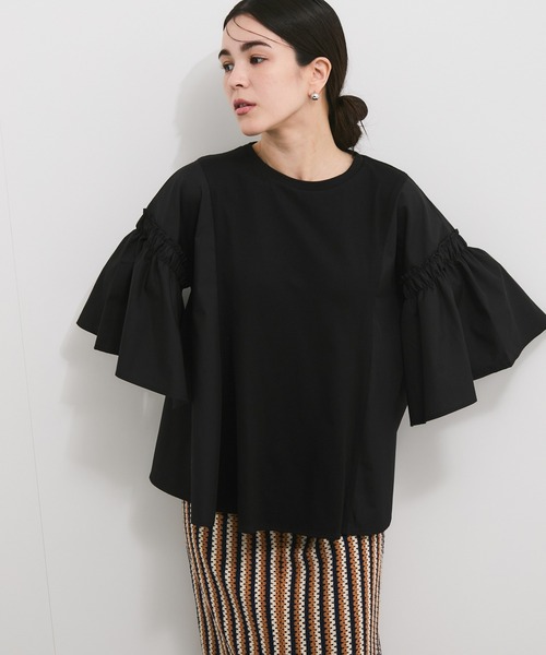 le cercle ADAM ET ROPE'（ルセルクルアダムエロペ）の「ボリュームスリーブドッキングプルオーバー（Tシャツ/カットソー・レディース・ブラック/ホワイト/モスグリーン・FREE）」の3枚目の写真