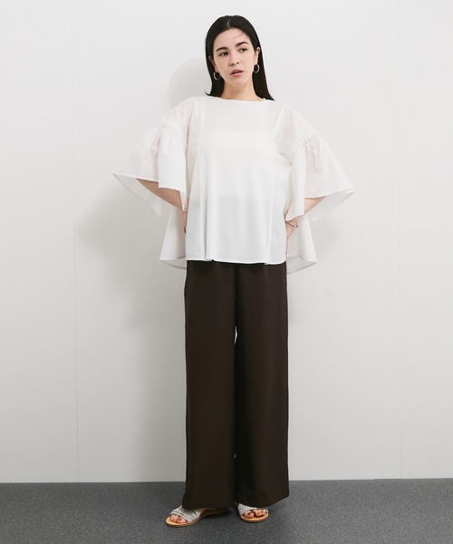 le cercle ADAM ET ROPE'（ルセルクルアダムエロペ）の「ボリュームスリーブドッキングプルオーバー（Tシャツ/カットソー・レディース・ブラック/ホワイト/モスグリーン・FREE）」の6枚目の写真