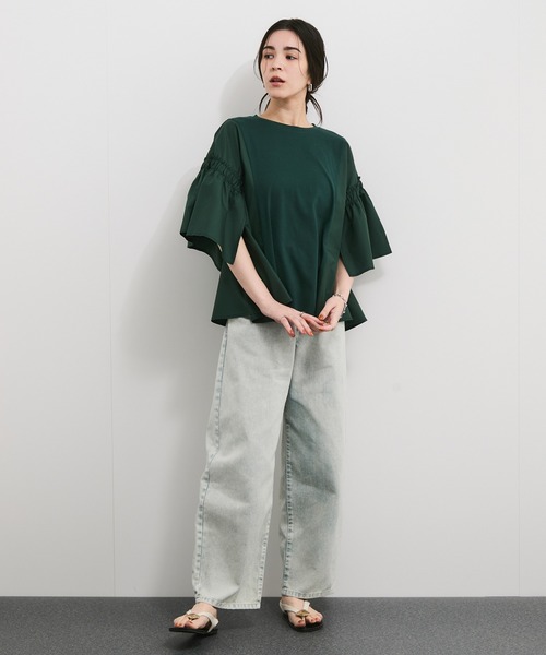 le cercle ADAM ET ROPE'（ルセルクルアダムエロペ）の「ボリュームスリーブドッキングプルオーバー（Tシャツ/カットソー・レディース・ブラック/ホワイト/モスグリーン・FREE）」の9枚目の写真