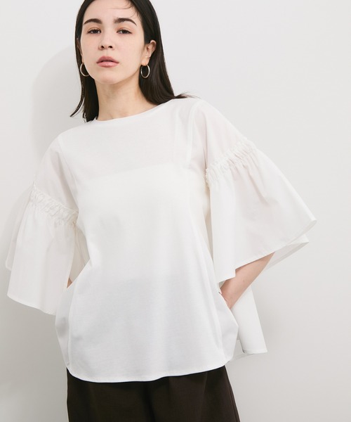 le cercle ADAM ET ROPE'（ルセルクルアダムエロペ）の「ボリュームスリーブドッキングプルオーバー（Tシャツ/カットソー・レディース・ブラック/ホワイト/モスグリーン・FREE）」の11枚目の写真