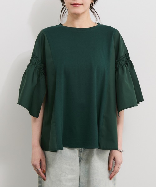 le cercle ADAM ET ROPE'（ルセルクルアダムエロペ）の「ボリュームスリーブドッキングプルオーバー（Tシャツ/カットソー・レディース・ブラック/ホワイト/モスグリーン・FREE）」の13枚目の写真
