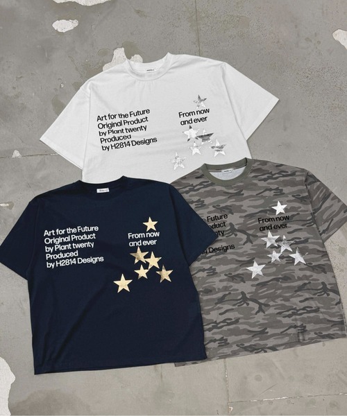sedacle(セダクル)の「箔スタープリントTEE(Tシャツ/カットソー・レディース・レッド/オフホワイト/ネイビー/カーキ・SMALL/MEDIUM/LARGE)」の1枚目の写真