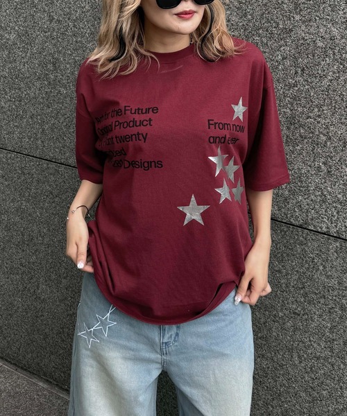 sedacle(セダクル)の「箔スタープリントTEE(Tシャツ/カットソー・レディース・レッド/オフホワイト/ネイビー/カーキ・SMALL/MEDIUM/LARGE)」の4枚目の写真