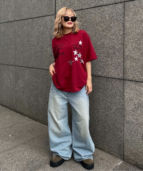 sedacle(セダクル)の「箔スタープリントTEE(Tシャツ/カットソー・レディース・レッド/オフホワイト/ネイビー/カーキ・SMALL/MEDIUM/LARGE)」の11枚目の写真