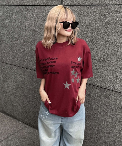 sedacle(セダクル)の「箔スタープリントTEE(Tシャツ/カットソー・レディース・レッド/オフホワイト/ネイビー/カーキ・SMALL/MEDIUM/LARGE)」の6枚目の写真