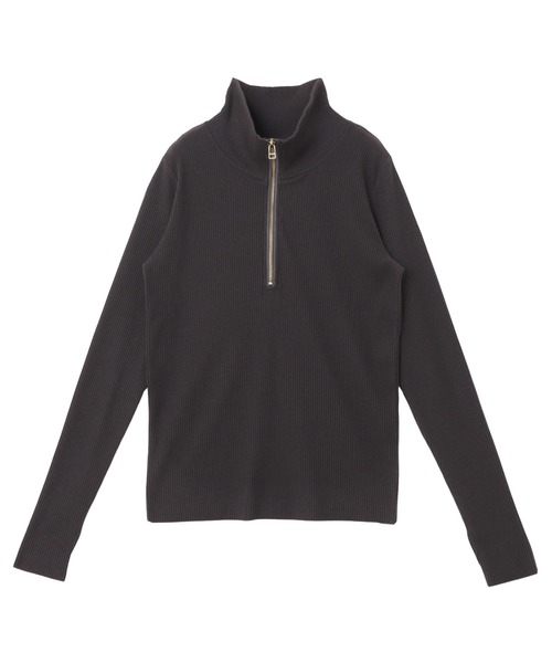 andme（アンドミー）の「セルフカットリブサムホールハーフジップ長袖トップス（Tシャツ/カットソー・レディース・杢グレー/ブラック/ダークブラウン/スミクロ/キナリ・M）」の9枚目の写真