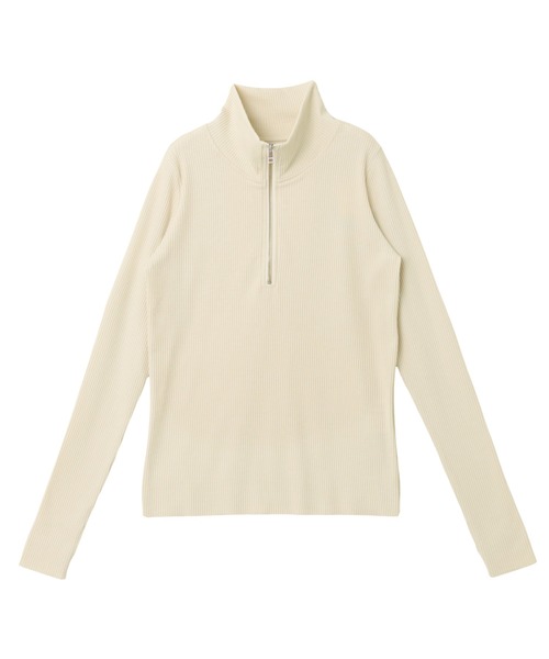 andme（アンドミー）の「セルフカットリブサムホールハーフジップ長袖トップス（Tシャツ/カットソー・レディース・杢グレー/ブラック/ダークブラウン/スミクロ/キナリ・M）」の8枚目の写真
