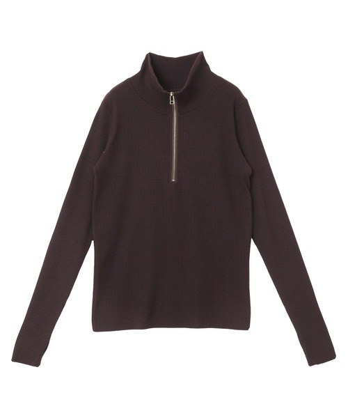 andme（アンドミー）の「セルフカットリブサムホールハーフジップ長袖トップス（Tシャツ/カットソー・レディース・杢グレー/ブラック/ダークブラウン/スミクロ/キナリ・M）」の7枚目の写真