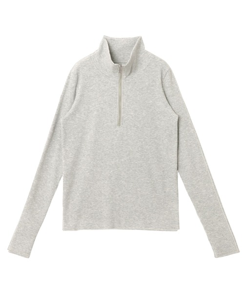 andme（アンドミー）の「セルフカットリブサムホールハーフジップ長袖トップス（Tシャツ/カットソー・レディース・杢グレー/ブラック/ダークブラウン/スミクロ/キナリ・M）」の11枚目の写真