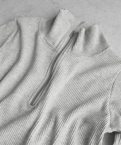 andme（アンドミー）の「セルフカットリブサムホールハーフジップ長袖トップス（Tシャツ/カットソー・レディース・杢グレー/ブラック/ダークブラウン/スミクロ/キナリ・M）」の15枚目の写真