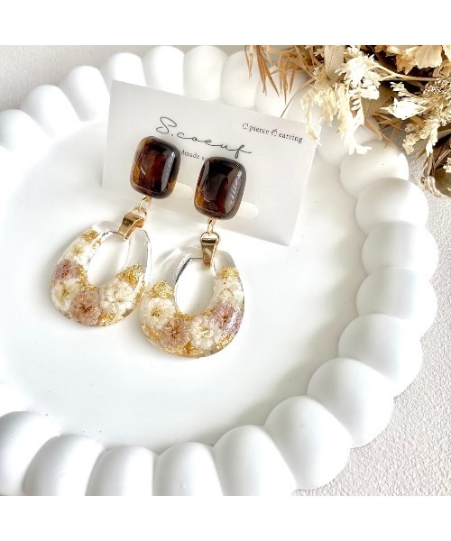 VIBGYOR(ヴィブジョー)の「【S.coeuf】イヤリング こはくカボション×お花のバッグ(MA)(イヤリング・レディース・ブルー/パープル・FREE)」の5枚目の写真