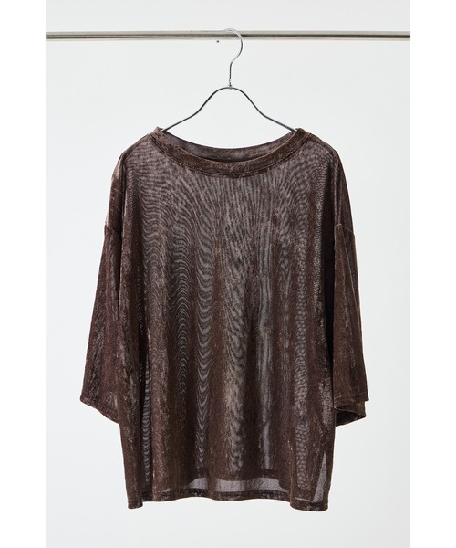 CHIGNON（シニヨン）の「【 CHIGNON / シニヨン 】ベロアメッシュプルオーバー（Tシャツ/カットソー・レディース・ブラウン/ベージュ/オフホワイト・FREE）」の3枚目の写真