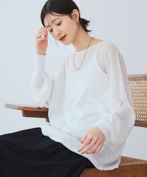 CROSS FUNCTION（クロスファンクション）の「《洗える》エブ楽 シアールーズニット＆キャミソールセット【CROSS FUNCTION/クロスファンクション】（ニット/セーター・レディース・ホワイト/ライトブルー/ブラック・LL/M/L）」の12枚目の写真