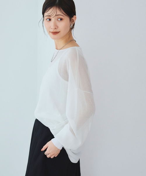 CROSS FUNCTION（クロスファンクション）の「《洗える》エブ楽 シアールーズニット＆キャミソールセット【CROSS FUNCTION/クロスファンクション】（ニット/セーター・レディース・ホワイト/ライトブルー/ブラック・LL/M/L）」の5枚目の写真