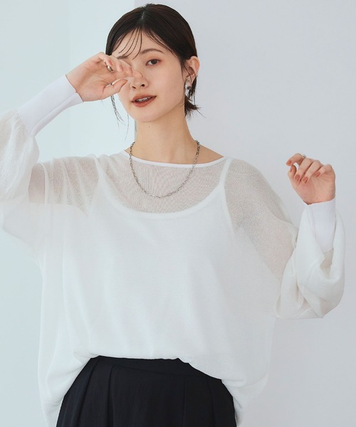 CROSS FUNCTION（クロスファンクション）の「《洗える》エブ楽 シアールーズニット＆キャミソールセット【CROSS FUNCTION/クロスファンクション】（ニット/セーター・レディース・ホワイト/ライトブルー/ブラック・LL/M/L）」の4枚目の写真