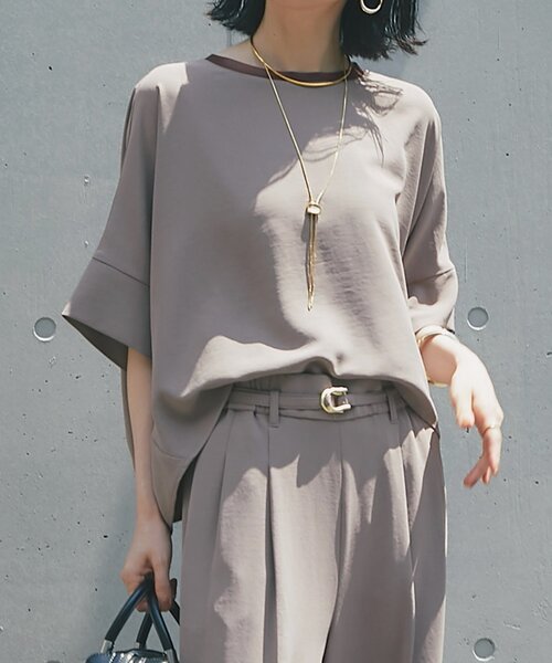 un dix cors（アンディコール）の「《接触冷感・速乾・セットアップ可》ハイストレッチカルゼワッシャーコクーンブラウス（シャツ/ブラウス・レディース・ホワイト/モカ/ネイビー・FREE）」の3枚目の写真