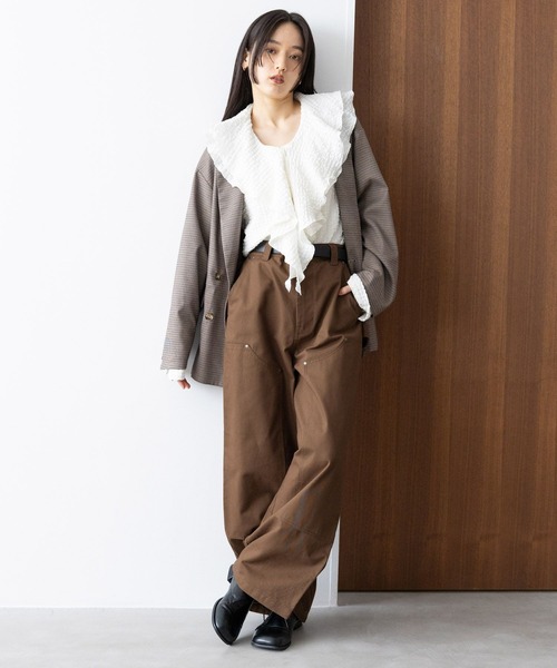 RAGEBLUE（レイジブルー）の「ダブルニーワイドペインターパンツ（チノパンツ・レディース・ホワイト/ブラック/ブラウン・FREE）」の4枚目の写真