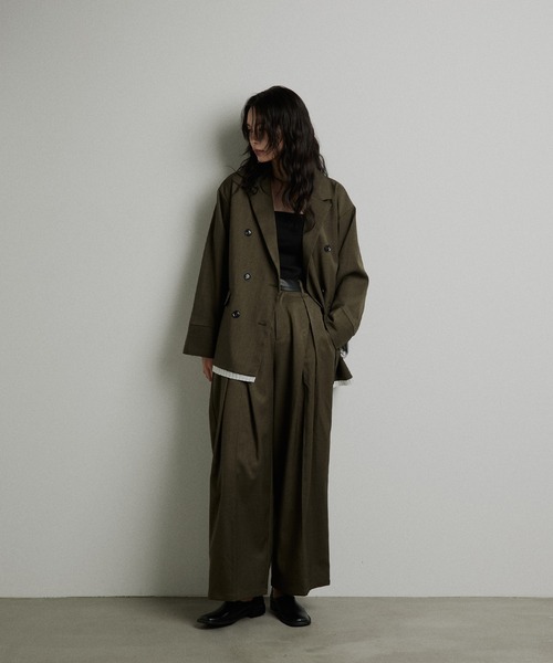 hellam(へラム)の「ウエストレザータックパンツ(スラックス・レディース・ブラック/ベージュ/ブラウン/カーキ/チャコール・FREE)」の5枚目の写真