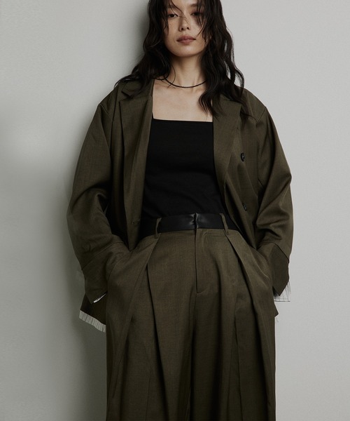 hellam(へラム)の「ウエストレザータックパンツ(スラックス・レディース・ブラック/ベージュ/ブラウン/カーキ/チャコール・FREE)」の7枚目の写真