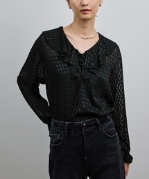 ROPE' | 【洗える】ラッフルVネックブラウス（ジャガード/リーフプリント）【WEB・一部店舗限定】(シャツ/ブラウス)