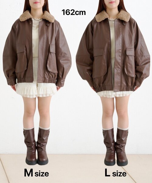 w closet（ダブルクローゼット）の「ボア付きフェイクレザージャケット（ブルゾン・レディース・ブラウン/ブラック/アイボリー・MEDIUM/LARGE）」の4枚目の写真