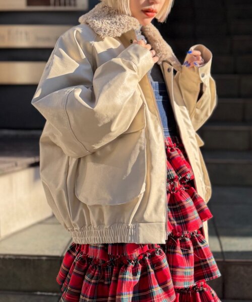 セール】ボア付きフェイクレザージャケット（ブルゾン）｜w closet