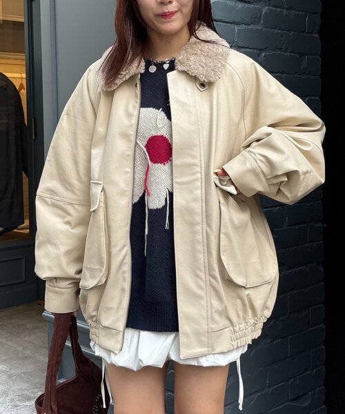 w closet（ダブルクローゼット）の「ボア付きフェイクレザージャケット（ブルゾン・レディース・ブラウン/ブラック/アイボリー・MEDIUM/LARGE）」の9枚目の写真