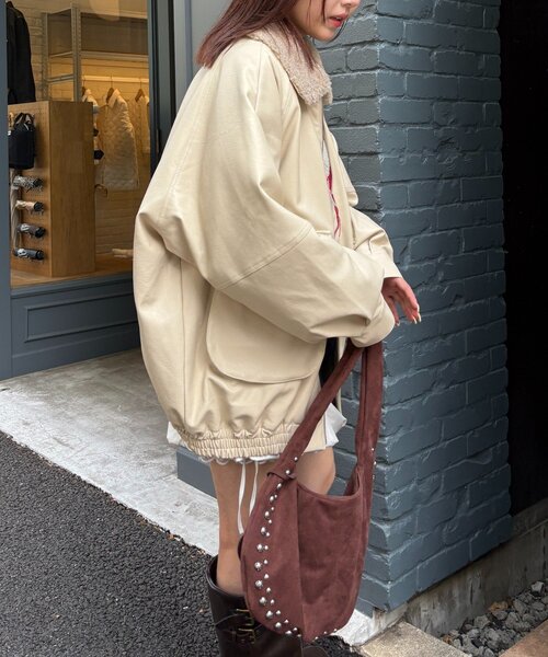 ボア付きフェイクレザージャケット（ブルゾン）｜w closet