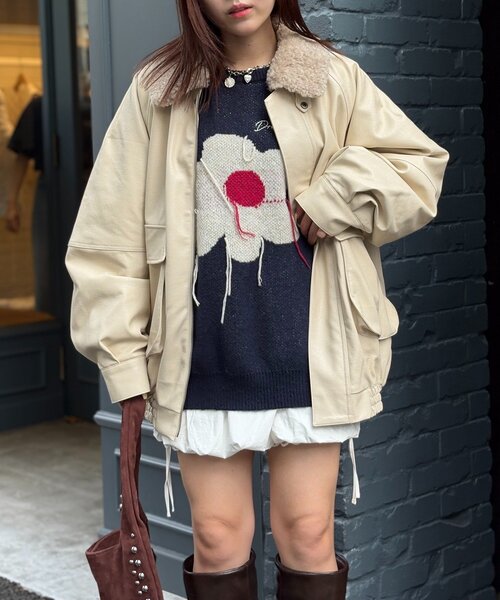 w closet（ダブルクローゼット）の「ボア付きフェイクレザージャケット（ブルゾン・レディース・ブラウン/ブラック/アイボリー・MEDIUM/LARGE）」の16枚目の写真