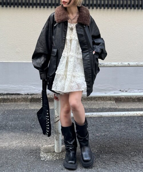 セール】ボア付きフェイクレザージャケット（ブルゾン）｜w closet