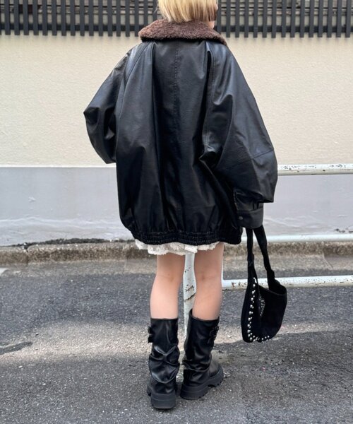 セール】ボア付きフェイクレザージャケット（ブルゾン）｜w closet