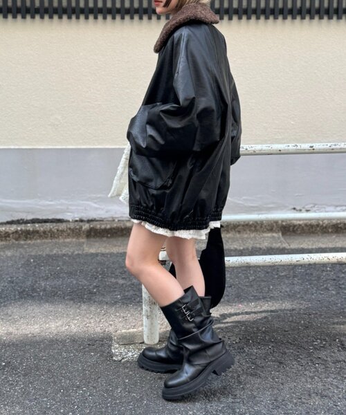 セール】ボア付きフェイクレザージャケット（ブルゾン）｜w closet