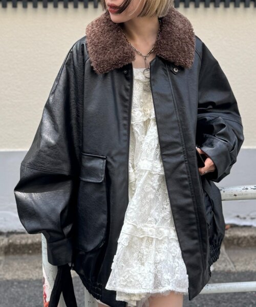 ボア付きフェイクレザージャケット（ブルゾン）｜w closet（ダブル